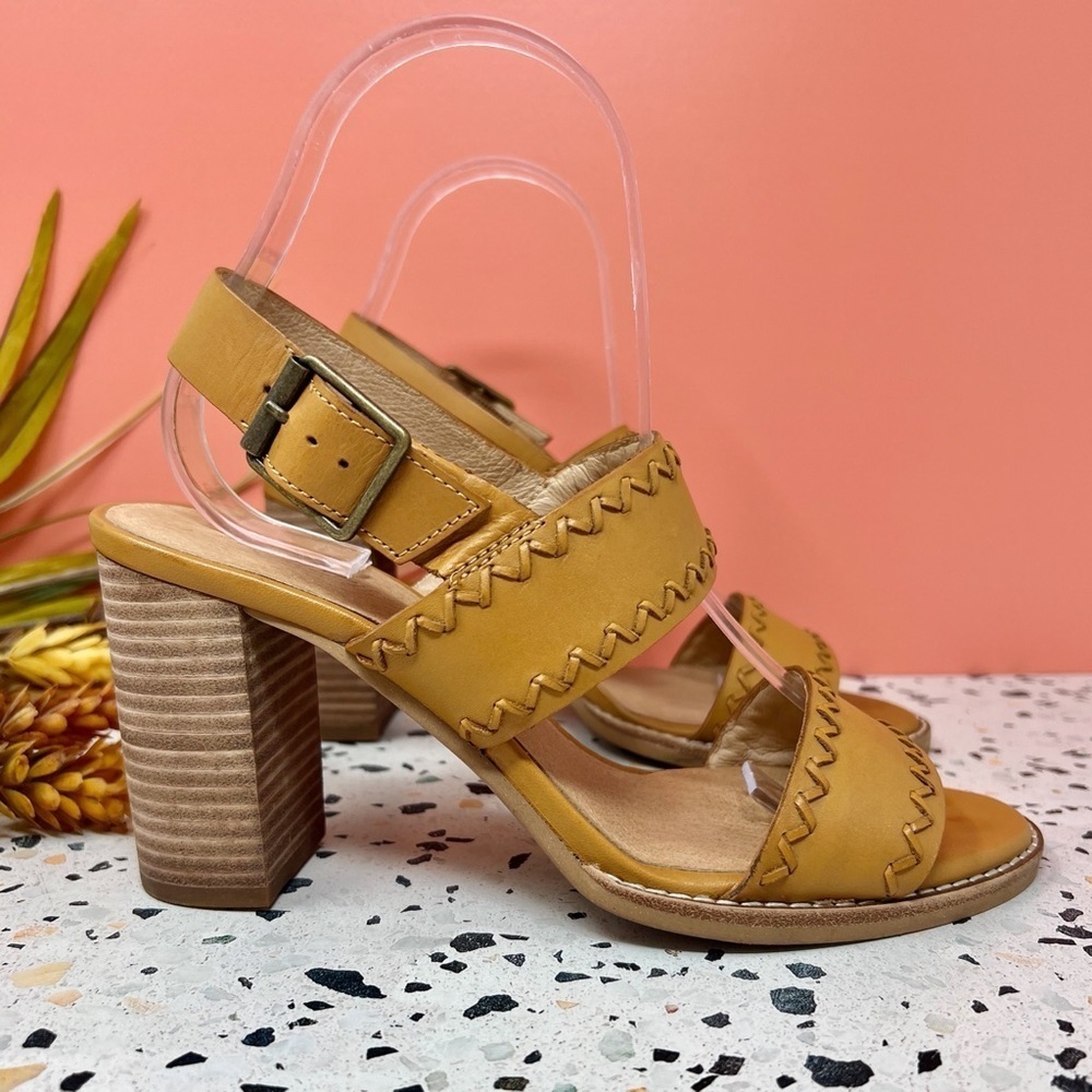 Madewell The Angie Double Strap Tan Block Women’s Leather Heeled Sandals Sz 7.5 - Picture 4 of 9